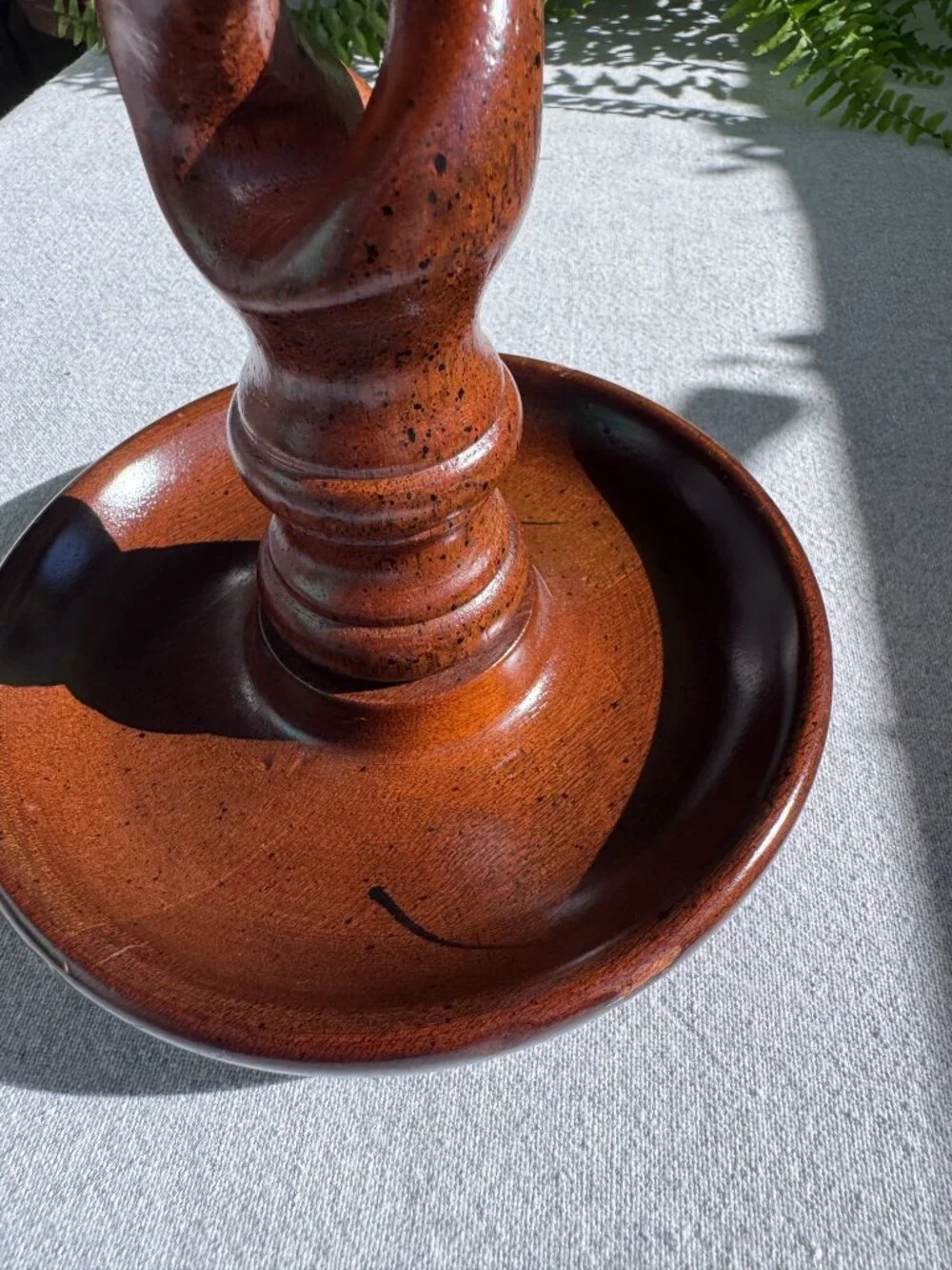 Vintage 15 Inch Wooden Open Barley Twist Candlestick Holder with Brass Sconce